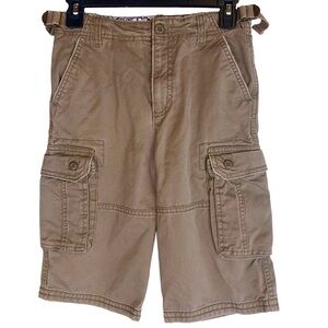 Mini Boden Cargo Pocket Long Shorts Taupe Tan Adjustable Waist Boys 10